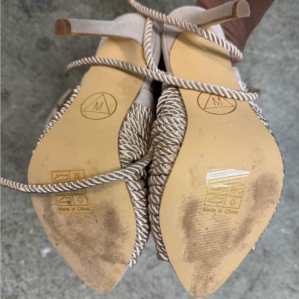Beige Strappy Heeled Sandals - Picture 4 of 5